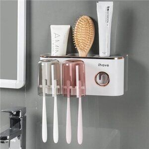 Toothbrush Holders Bathroom Decor with Toothpaste Dispenser